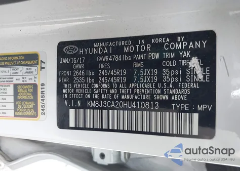 2017 Hyundai Tucson Limited from USA, damaged, VIN KM8J3CA20HU410813